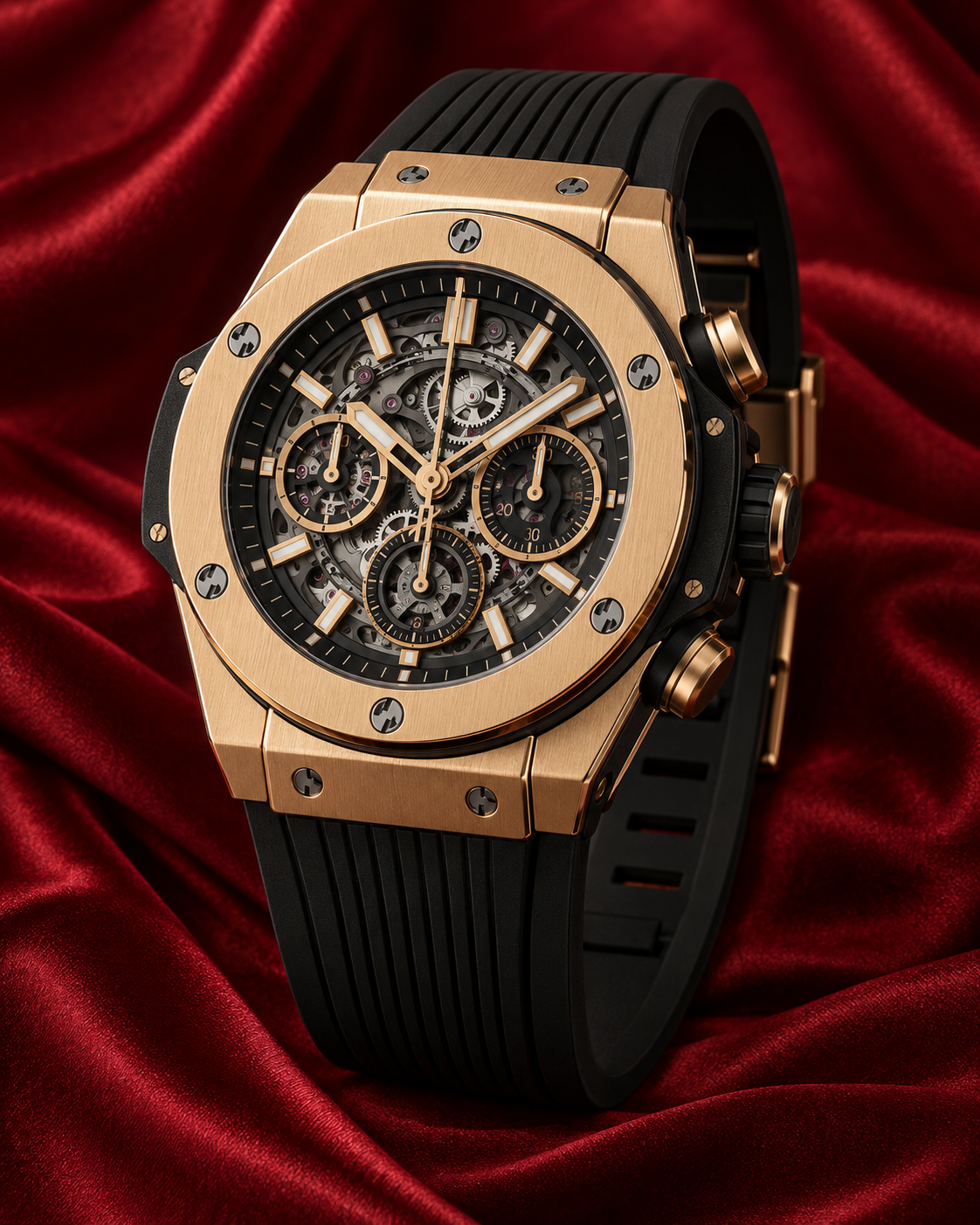 Hublot Big Bang على خلفية ساتان أحمر