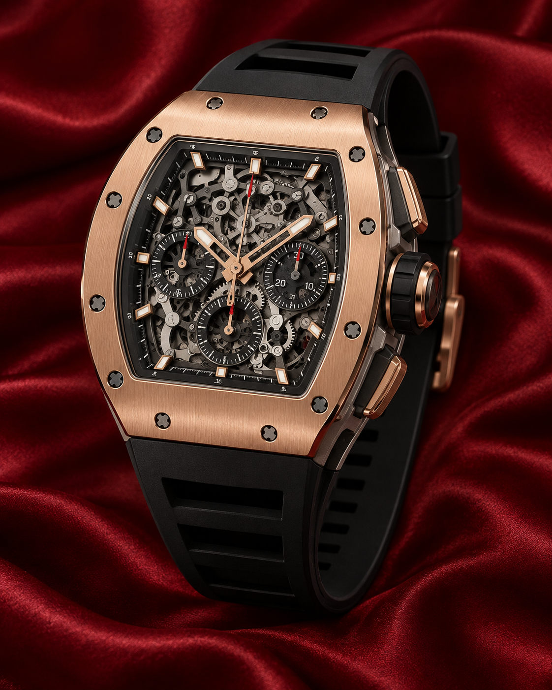 Richard Mille RM 011 على خلفية ساتان أحمر